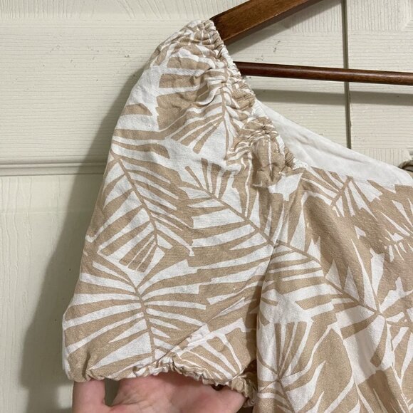 LOFT Womens Cream Linen Viscose Tropical Floral Tie Keyhole Back Dress Size 8 - Picture 3 of 8